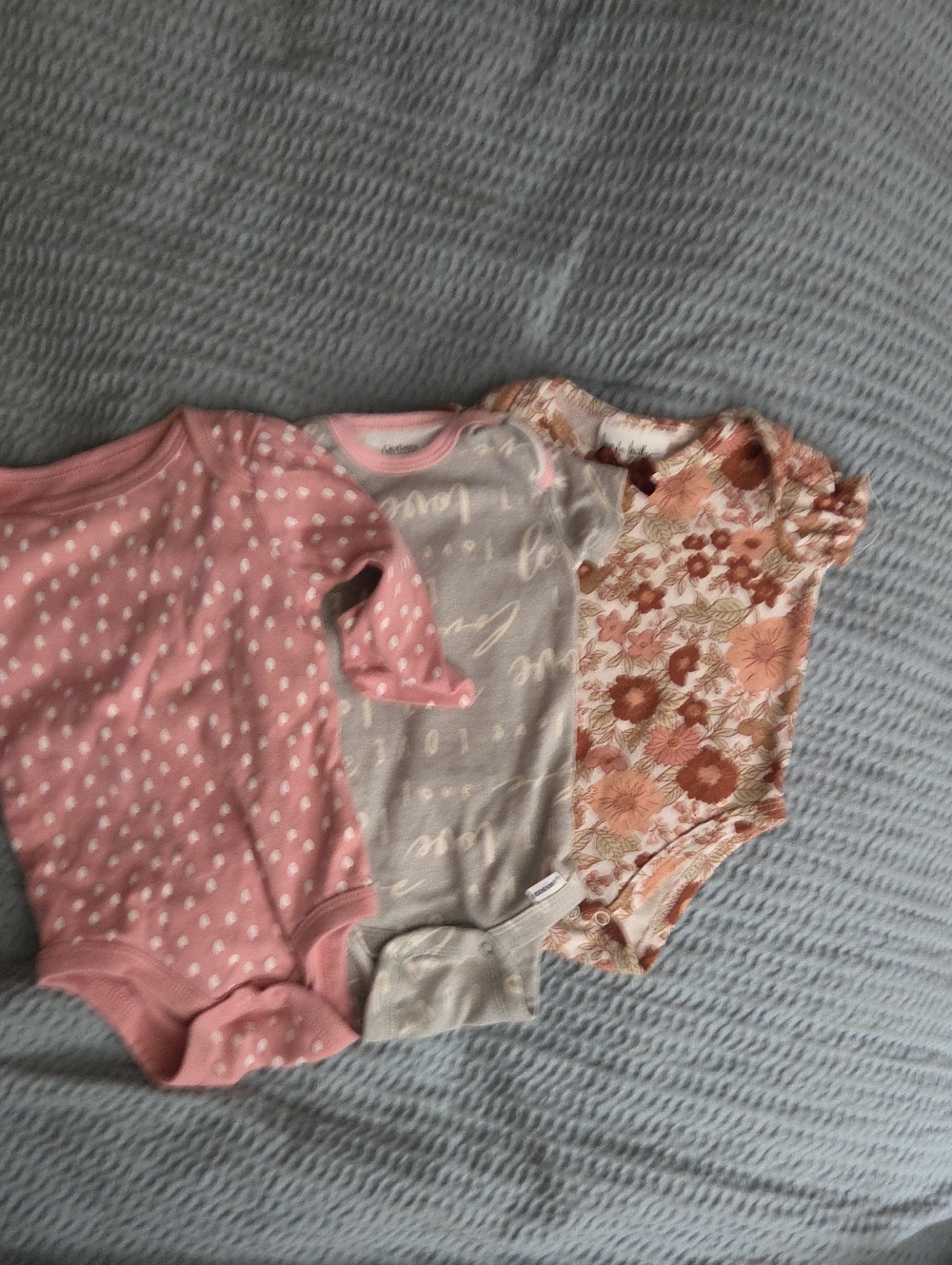 3-Pack Girls Pink and Gray Floral One-Piece Bodysuits